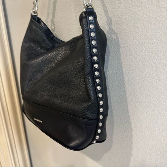 Rebecca Minkoff | Blythe Black leather Silver-stud hobo satchel bag crossbody - Picture 3 of 10